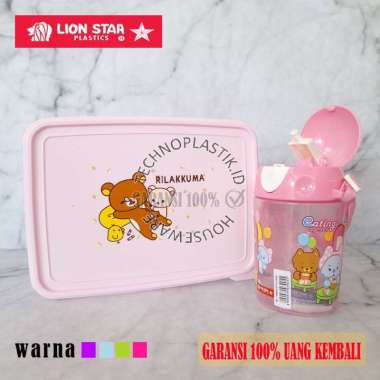 LION STAR Paket Hemat Rilakkuma Lunch Box Kotak Makan Sekat 3 Mondo Bottle Botol Minum Anak Lucu 450