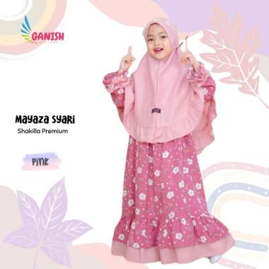 Gamis Anak Baju Syari Muslim Perempuan Usia 1 Sampai 8 Tahun Premium Mayaza Set Hijab XL SAGE