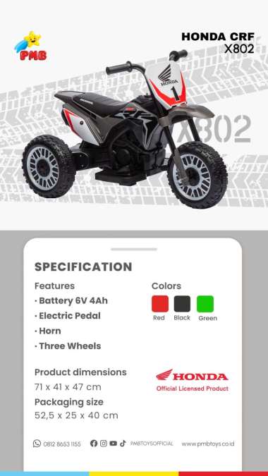 MOTOR MAINAN ANAK X802 HONDA CRF X 802 PMB TOYS