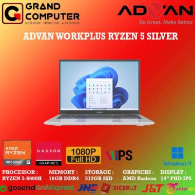 ADVAN WORKPLUS RYZEN 5-6600H 16GB 512GB 14″ FHD IPS WINDOWS 11 SILVER