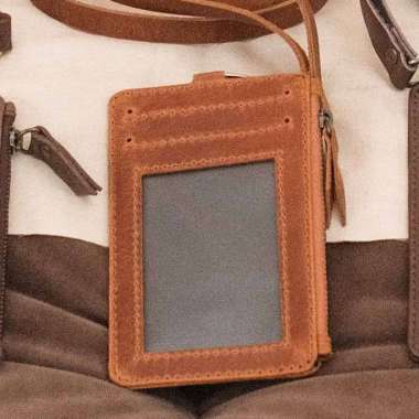 VERISH Prabhu - ID Card Lanyard Gantungan Tali Nama Nametag Kerja Kantor Kulit Sapi Asli - Lavaches 