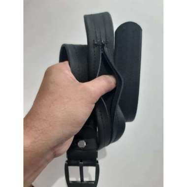 VERISH Sabuk Pria/Ikat Pinggang Pria 100% ORIGINAL Kulit Asli Garut Resleting Premium Hitam Resletin