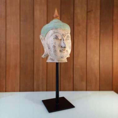 Patung Dekoratif Kepala Buddha Putih Fengshui Decor Simbol Kebahagiaan L
