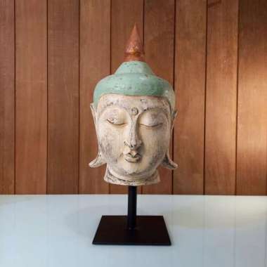 Patung Dekoratif Kepala Buddha Putih Fengshui Decor Simbol Kebahagiaan S