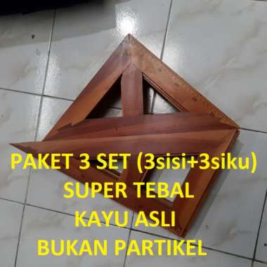 Penggaris Segitiga Kayu 3 Set (3 sama sisi + 3 siku) Super Tebal