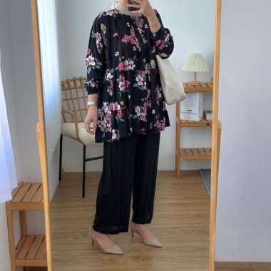 FATEMA SET - ONE SET FATEMA TUNIK RAYON MOTIF BUNGA - SETELAN TUNIK BUNGA - ONE SET WANITA TERBARU F