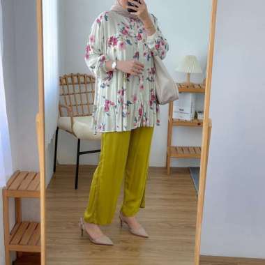 FATEMA SET - ONE SET FATEMA TUNIK RAYON MOTIF BUNGA - SETELAN TUNIK BUNGA - ONE SET WANITA TERBARU F