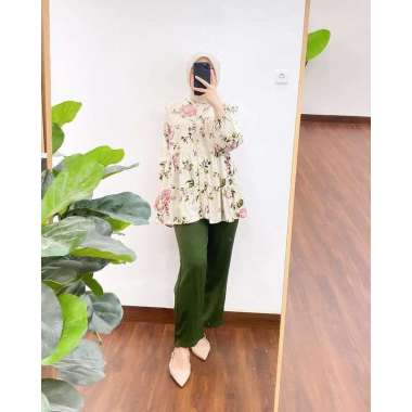 FATEMA SET - ONE SET FATEMA TUNIK RAYON MOTIF BUNGA - SETELAN TUNIK BUNGA - ONE SET WANITA TERBARU M