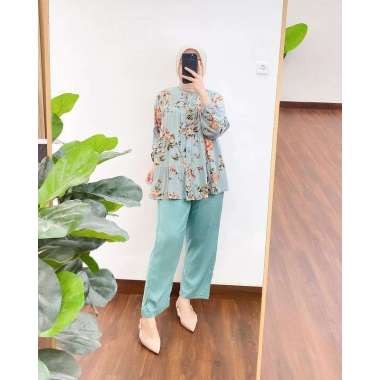 FATEMA SET - ONE SET FATEMA TUNIK RAYON MOTIF BUNGA - SETELAN TUNIK BUNGA - ONE SET WANITA TERBARU M