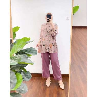 FATEMA SET - ONE SET FATEMA TUNIK RAYON MOTIF BUNGA - SETELAN TUNIK BUNGA - ONE SET WANITA TERBARU M