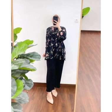 FATEMA SET - ONE SET FATEMA TUNIK RAYON MOTIF BUNGA - SETELAN TUNIK BUNGA - ONE SET WANITA TERBARU M