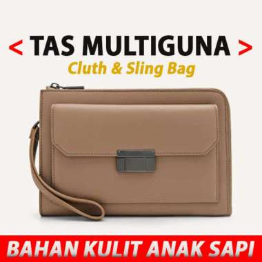 PM017 TAS KECIL PRIA PEDRO CLUTCH SLING BAG ORIGINAL SELEMPANG KULIT ASLI ORI COKLAT MUDA TAUPE BROW