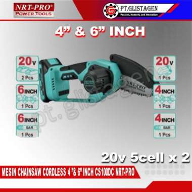 NRT PRO Mini Chainsaw Cordless 6&amp;4 Inch CS 100 DC Chainsaw Baterai Multicolor