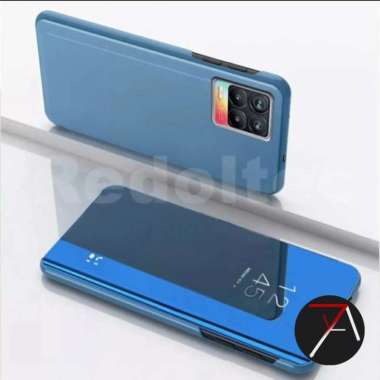 Casing Hp Realme - Realme 8 Realme8 4G Flip Clear View Standing Cover Mirror Case Casing - Biru Realme 8 4G Biru