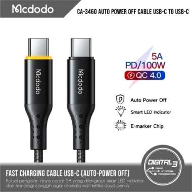 Mcdodo Kabel Data CA-3460 USB-C to C Cable 100W 5A Auto Power Off 1.2m
