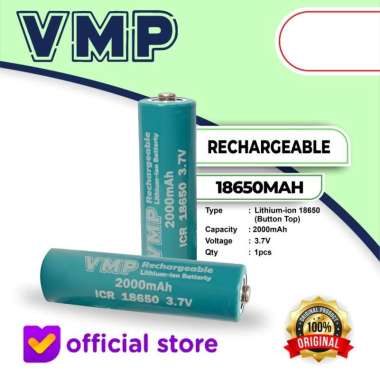 VMP Rechargeable Battery 18650 2000mAh Button Top Baterai Cas Senter original