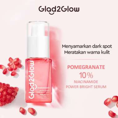 GLAD2GLOW POMEGRANATE 10% NIACINAMIDE POWER BRIGHT WHITE SERUM 17 ML SERUM WAJAH GLAD TO GLOW