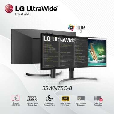 Monitor LG LED Ultrawide Curved 35WN75C 35" 4K QHD HDR USB C 100Hz Multivariasi Multicolor