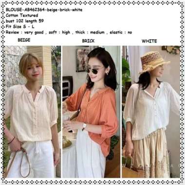 AB462364 Baju Atasan Kemeja Blouse Wanita Korea Import Putih Orange