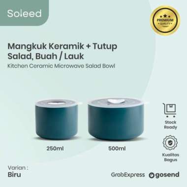 Rantang Kotak Makan Keramik Mangkok Salad Ceramic Lunch Box Seal Lid - Biru, 250 ML 250 ML Biru