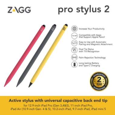 Zagg Pro Stylus 2 Apple Pencil 2nd Gen for iPad Pro 11 Air 5 4 12.9 M1 Yellow