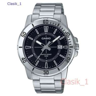Original 100%!! Casio Mtp-VD01D-1CVUDF Jam Tangan Pria Silver Hitam