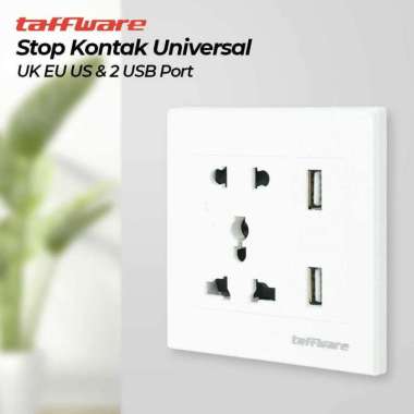 Stop Kontak Dinding Universal UK EU US dan 2 USB Port ATH1 T Colokan Listrik Staker Gepeng Seteker S
