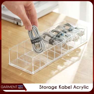 Kotak Penyimpanan Kabel Charger Data USB Akrilik Storage Box Cable Organizer Dengan Tutup Tempat Hea