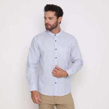 Platini Kemeja Salur Pria Lengan Panjang Katun Biru 961261 L