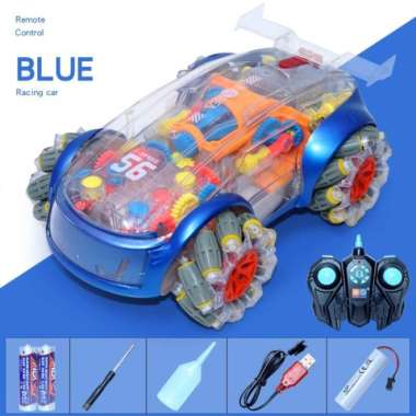 MAINAN MOBIL ANAK DASHER RC TRANSPARENT MUSIC AND LIGHT Biru