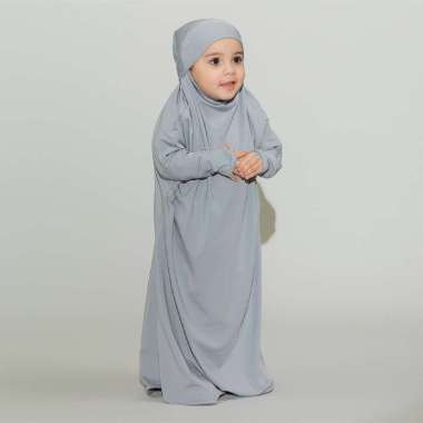 Lozy Hijab - Shameera Abaya Kids (Gamis Jersey Anak Lozy x Hamidah) 1-2 tahun Light Grey