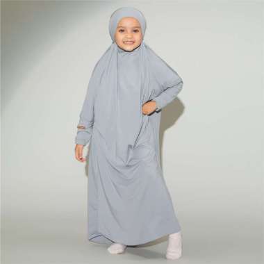 Lozy Hijab - Shameera Abaya Kids (Gamis Jersey Anak Lozy x Hamidah) 3-4 tahun Light Grey
