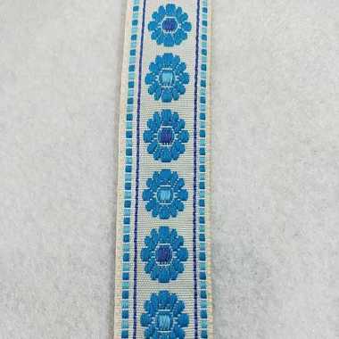 Renda Bordir Bunga METERAN Putih Biru