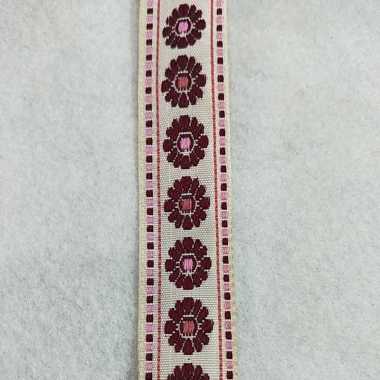 Renda Bordir Bunga METERAN Putih Marun