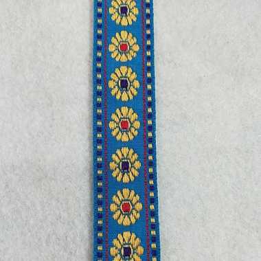 Renda Bordir Bunga METERAN Biru Kuning Bunga