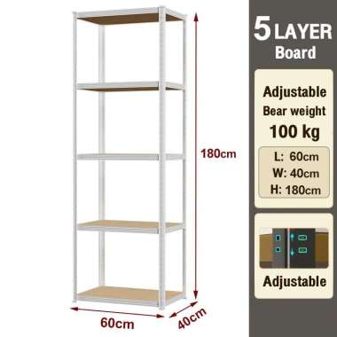 JP Rak Besi Siku 5 susun 120x40x180cm Rak besi A5LPutih60x40x180