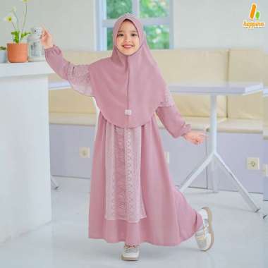 Dress Adeeva kid Set Hijab - Dress Anak 9-10 Tahun - Gamis Anak muslim Set Hijab LILAC