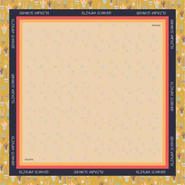 ELZAURA - KR10 HELIA Square 115 Cm Kerudung Hijab Segi Empat Motif Printing Laser Cutting Mustard
