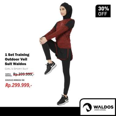 WALDOS 1 Set Baju Wanita Training Outdoor Hijab Muslim Senam 3in1 Cycling Running Yoga Sepeda Gym Re