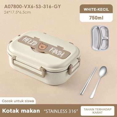 HELIDFANDA Lunch Box Kotak Makan Bekal Anak Sekat Stainless Sup Bento S3-316-GRAY