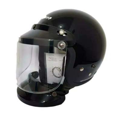 HELM CARGLOSS RETRO DAPAT KACA DATAR WARNA HITAM GLOSSY
