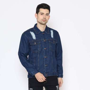 2nd RED Model Basic Jaket Jeans Pria Ripped - Biru 192102 M