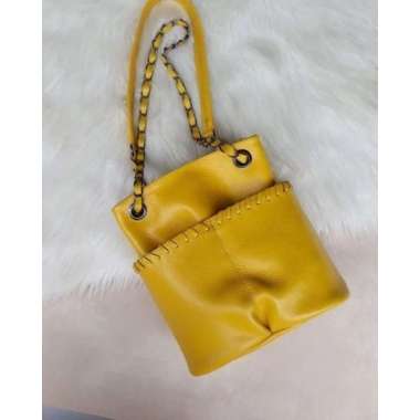 Tas kulit model serut Garut Bahan Premium By Aqila Fashion 21x11x22cm Kuning lemon