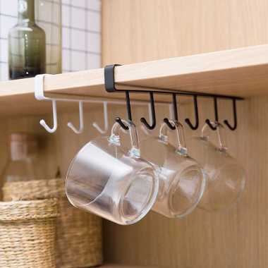 ZANLUTONG Rak Gantung Lemari Peralatan Dapur 6 Hook Aluminium Putih