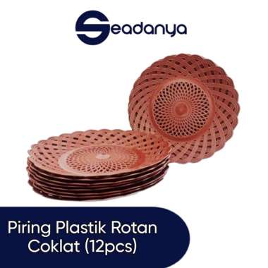 Piring Rotan Coklat - Piring Plastik - Piring Plastik Rotan Cokelat