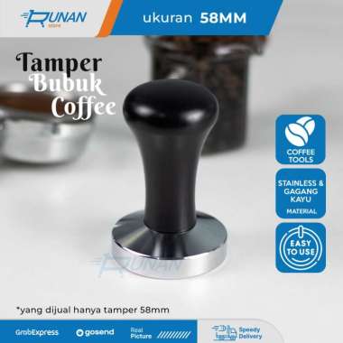 Tamper Kopi 58mm - Tamper Kayu Barista - Tamper Stainless - Wooden Tamper - Pro Barista Tools