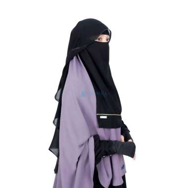 Alsyahra Exclusive Niqab Butterfly List Gold Sifon Silk Jetblack