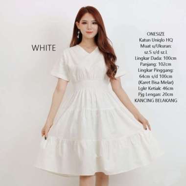 Dress Midi Putih Gaun Remaja Polos Flare Baju Terusan Modern Katun TB - Putih 3 Putih