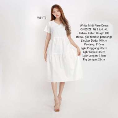 Dress Midi Putih Gaun Remaja Polos Flare Baju Terusan Modern Katun TB - Putih 3 Putih 3