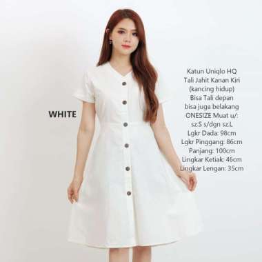 Dress Midi Putih Gaun Remaja Polos Flare Baju Terusan Modern Katun TB - Putih 3 Putih 2